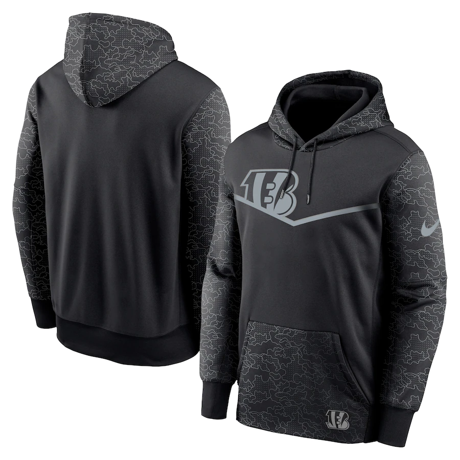Men's Cincinnati Bengals Black Reflective Therma Hoodie Men's Cincinnati Bengals Black Reflective Therma Hoodie